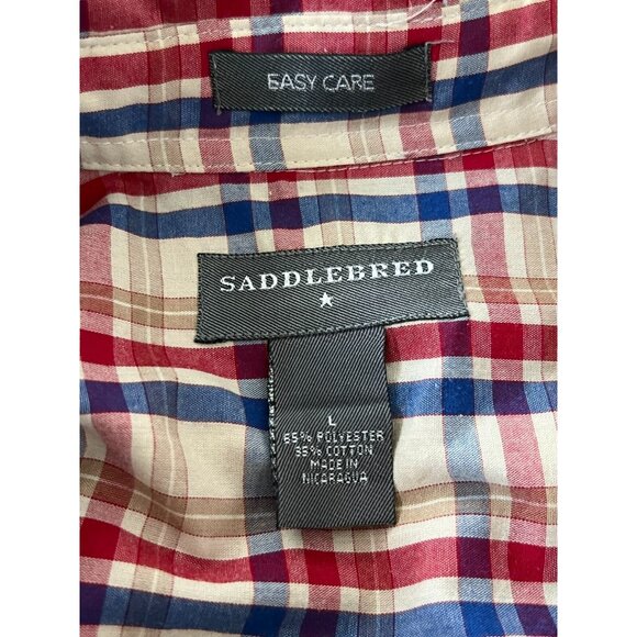 Saddlebred Mens Button Down Shirt Multicolor Large Collared Short Sleeve Plaid - Picture 2 of 7
